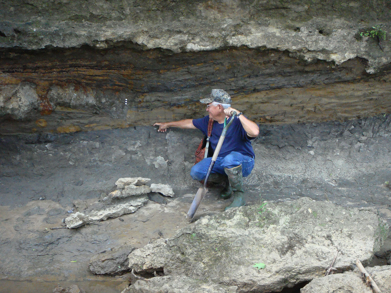 George showing an outcrop of the famous 66 million-year-old Cretaceous-Paleogene boundary in Alabama.